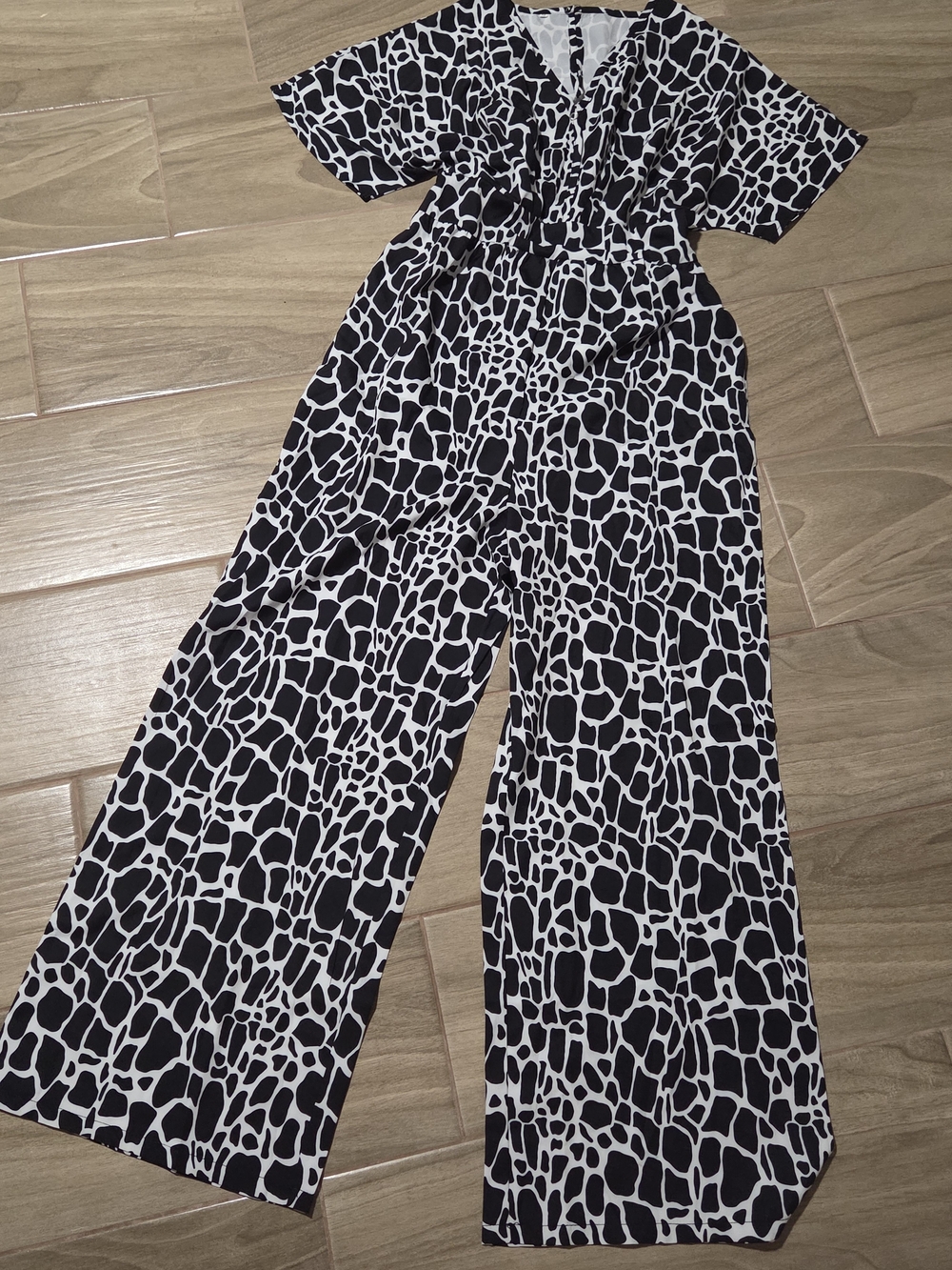 Black & White Animal Printed Wide-Leg Jumpsuit